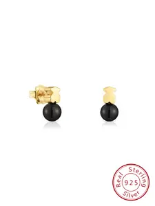 Pure Silver Earrings with 18kt Gold Plating over Silver and Onyx, Elegant Jewelry for Women, Perfect Gift Idea