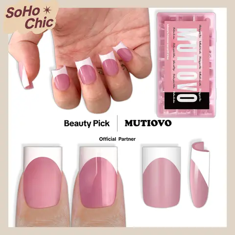 MUTIOVO Full Coverage Press-On Nail Tips - White French Tip Short Straight Square, Berry Pink Extra Thick Extensions for DIY Nails (Requires Builder Gel & Soft Gel Coat, 15 Sizes 150 Pcs)