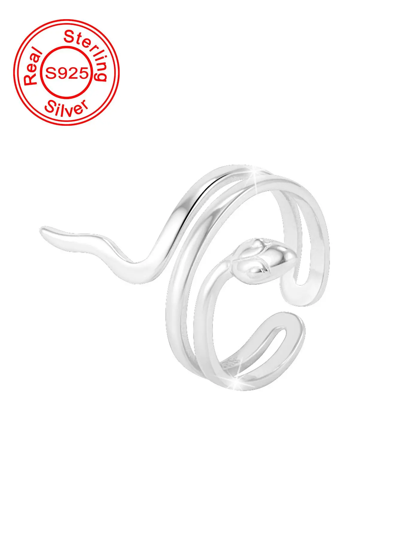 925 Sterling Silver Fashion Snake Design Cuff Ring, Adjustable Open Ring for Women & Girls, Trendy All-match & Exquisite Jewelry for Birthday Gift