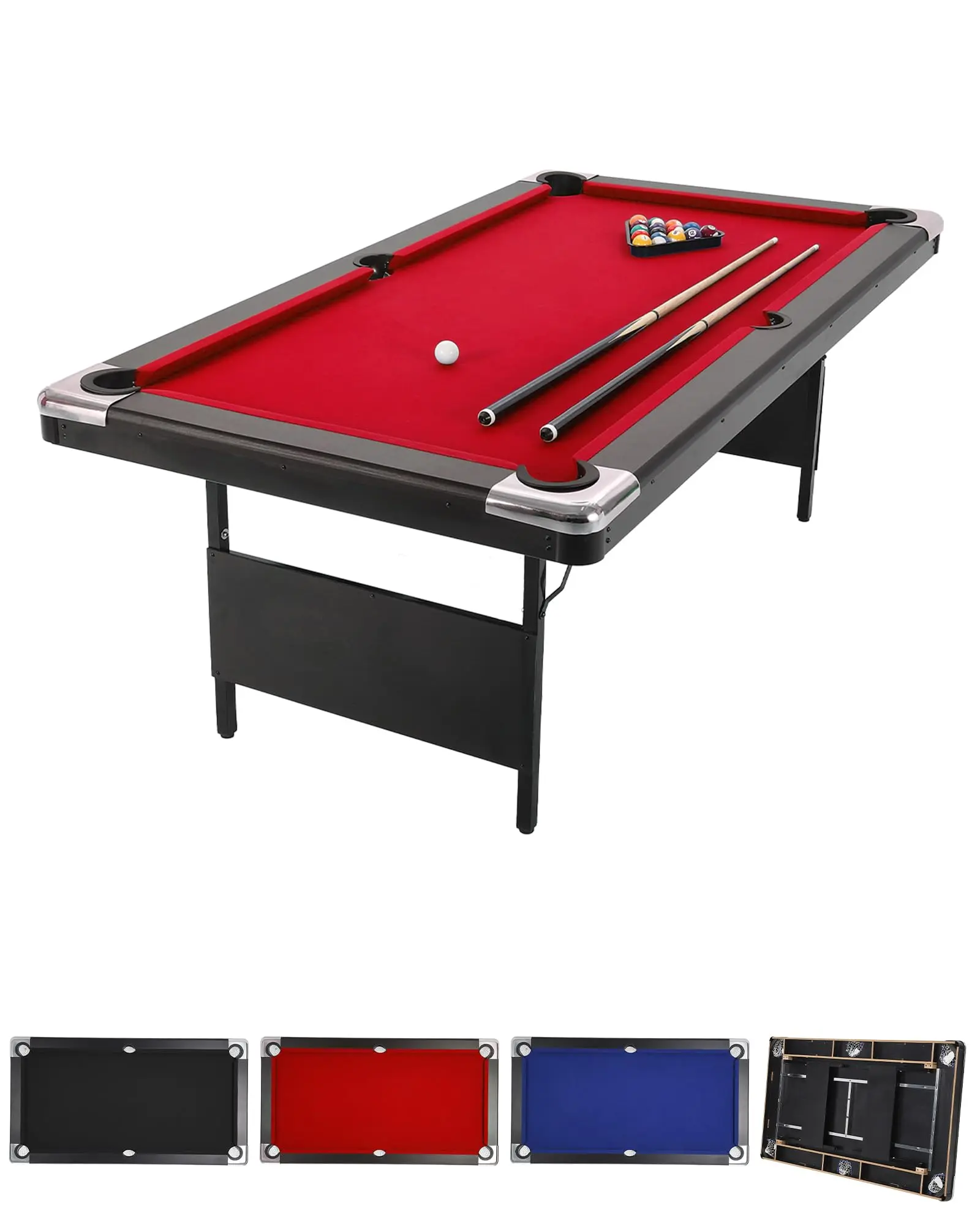 Garvee 7FT Folding Pool Table for Adults & Family - Portable Billiards Table Set with Full Accessories Including Balls, 2 Cue Sticks, Chalk, Felt Brush - Ideal for Home, Basement, Man Cave - Red
