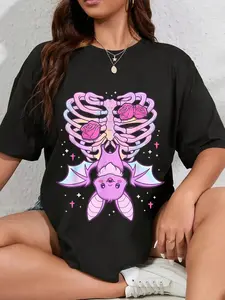 100% Cotton Kawaii Pastel Goth Cute Creepy Bat Skeleton T-Shirt