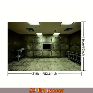 1pc 2D Flat banner, Spooky Hospital Backdrop Halloween Haunted House Old Abandoned Morgue Interior Tattered Lockers Bloodstains Background Murder Crime Halloween Zombie Party Decor Photoshoot Props