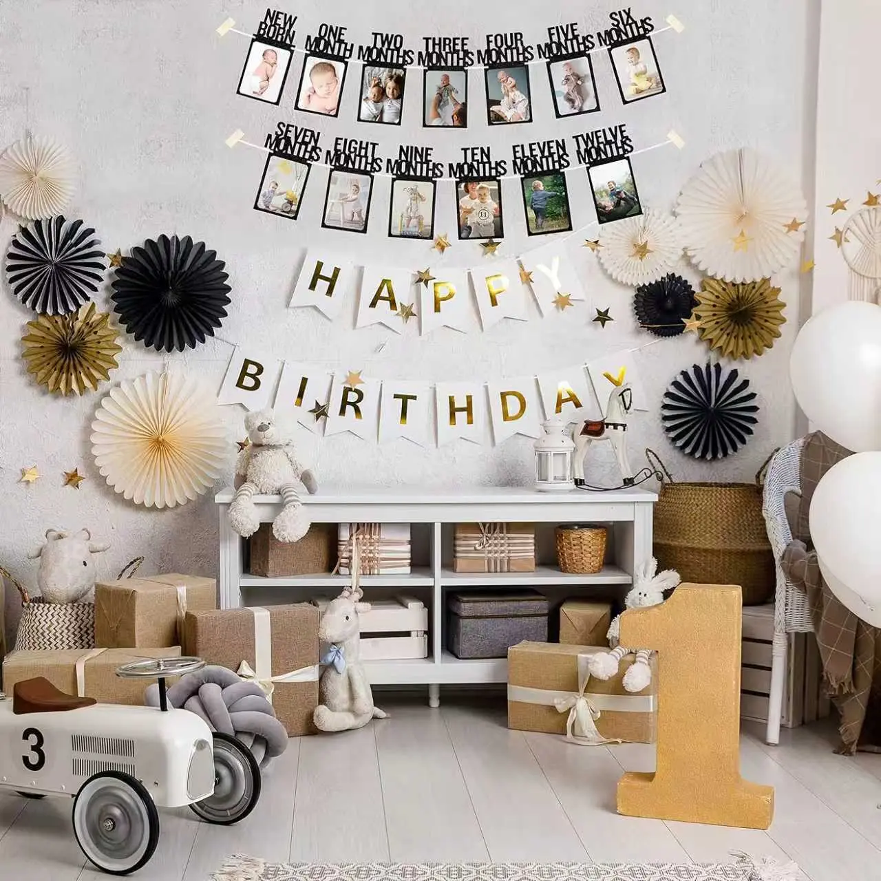 Birthday Banner Photo Frame Set for Months 1-12, First Birthday Party Decoration, Birthday Party Supplies, Decorative Banner, Party Decorations Banners, Christmas Halloween Background Decor