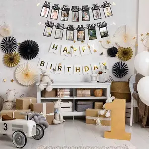 Birthday Banner Photo Frame Set for Months 1-12, First Birthday Party Decoration, Party Decorations Banners, Christmas Halloween Background Decor