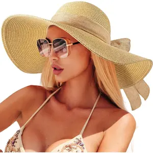 Beach Hats for Women, Straw Sun Hat with Wide Brim, Summer Floppy Beach Hats for Women, Packable Floppy Straw Garden Hat