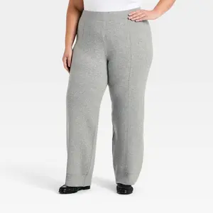 Women's Wide Leg Sweater Pants - A New Day Heather Gray 3X