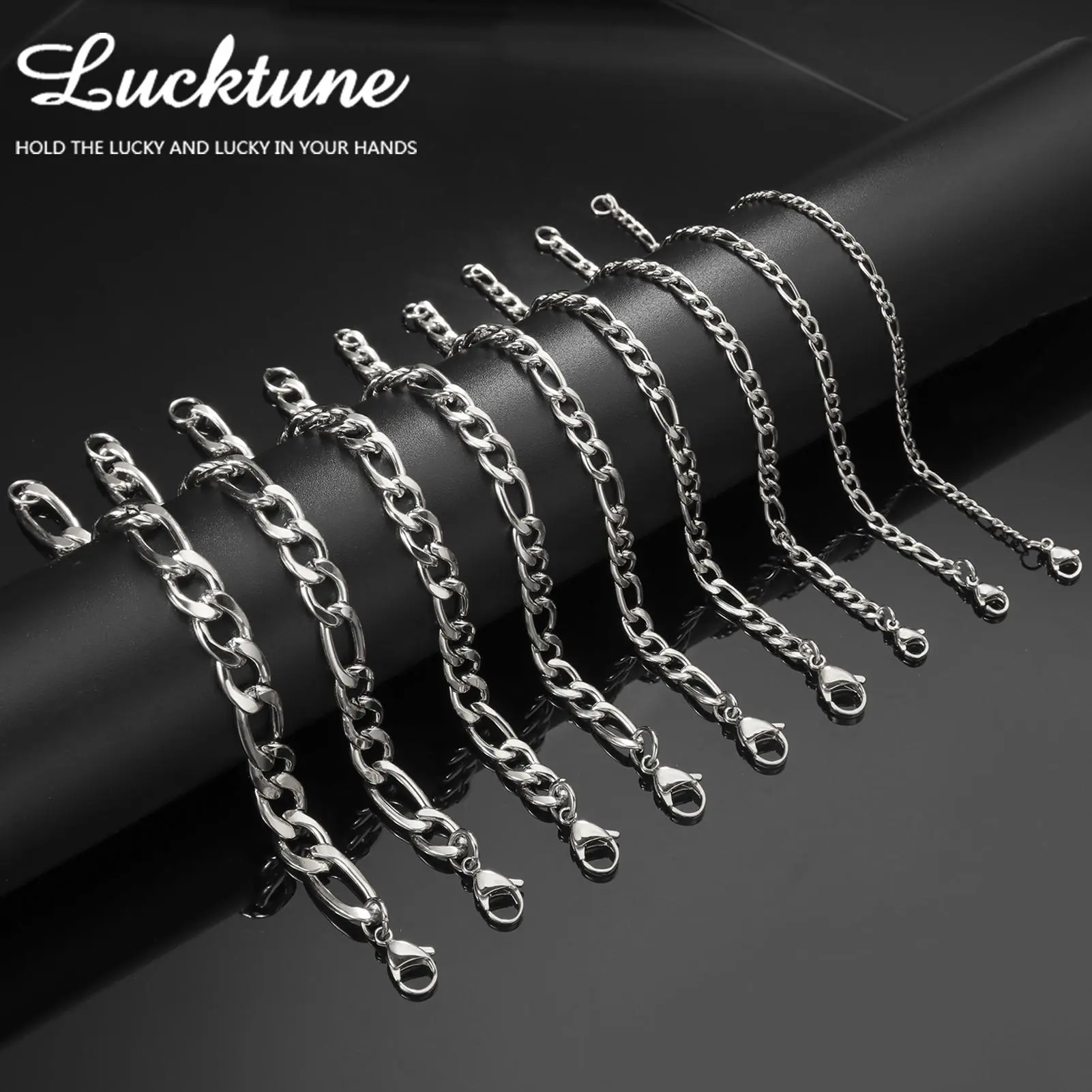 FASHION4U - Lucktune Figaro Chain Bracelet for Men Women Stainless Steel Width 3-10 MM Bracelets Punk Jewelry Couple Gift Pulsera Hombre New