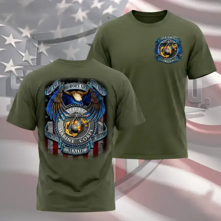 US Marine Corps T-Shirt, Patriotic Eagle Front and Back Graphic Tee, Veteran Military Shirt, USA Pride Apparel for Men and Women