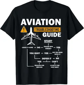 100% Cotton Funny Aviation Troubleshooting Guide Airplane Pilot Aircraft T-Shirt