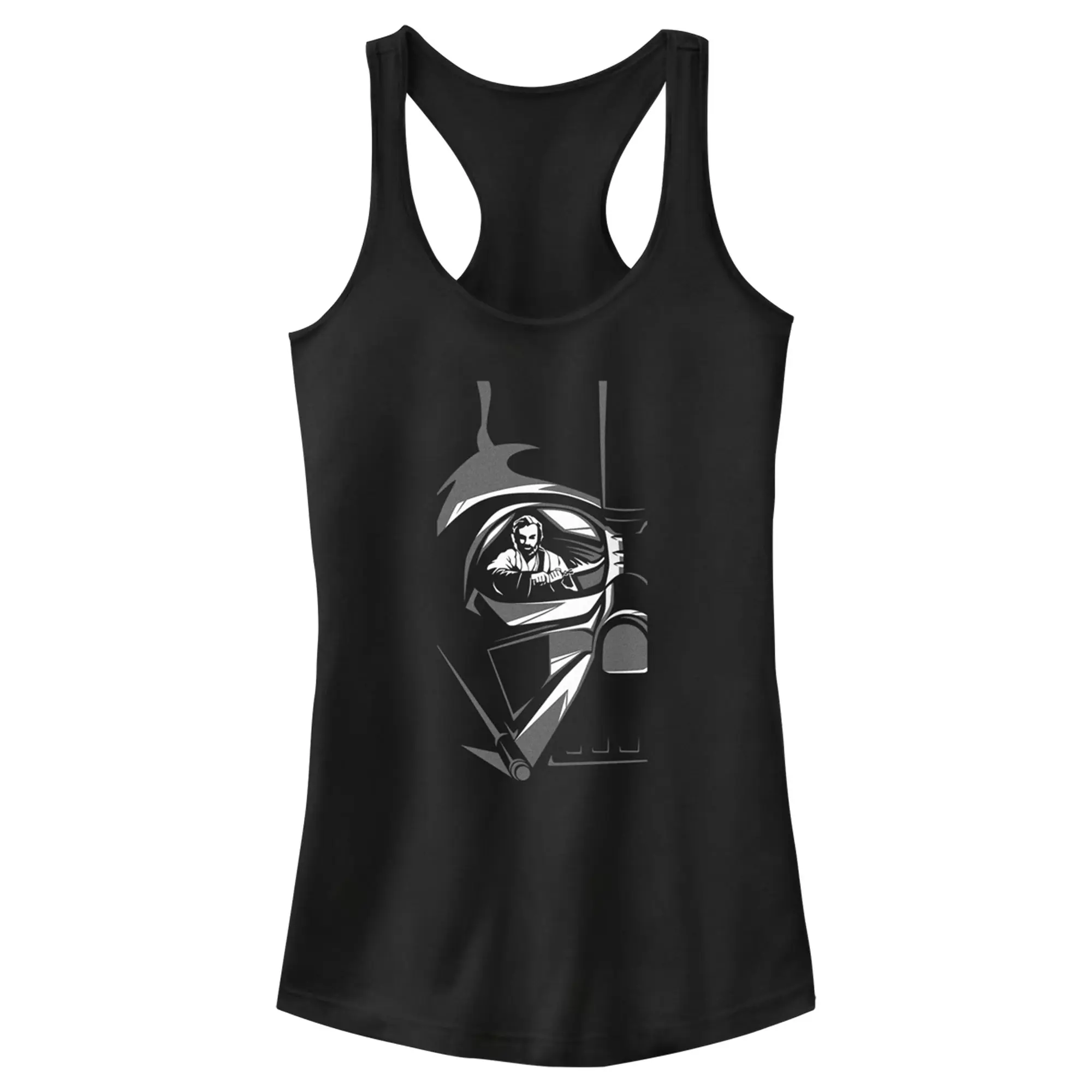 Women's Star Wars Licensed Art Racerback Tank Top - Obi-Wan Kenobi & Darth Vader Helmet Reflection, Casual, Fit, Printed Graphic Tees for Juniors