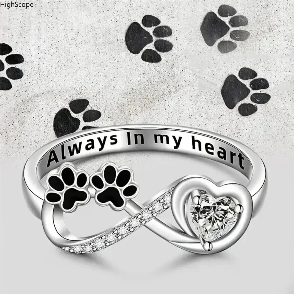 Women's Dainty Rhinestone Paw Print Fashion Heart Ring - Pet Lover Jewelry, Dog Cat Mom Commemorative Gift (Sports & Outdoor Accessories Complement), Fashion Heart Rings