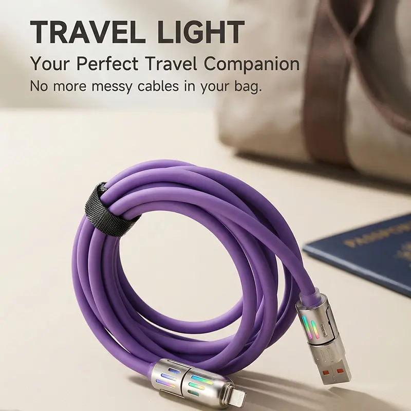6.6FT 4-in-1 USB-C Cable, PD Fast Charging, Data Sync, EXAVON USB-A, Type-C, Lightning,  Aluminum, Compatible