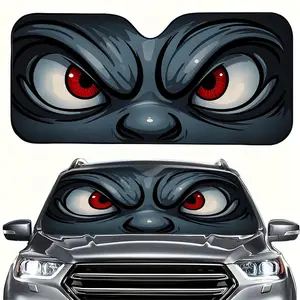 Cartoon Angry -Eye Beast Car Sunshade, UV Shield, Foldable, Polyester, Fits RV Suv, Front Windshield Protection, All-Season Use