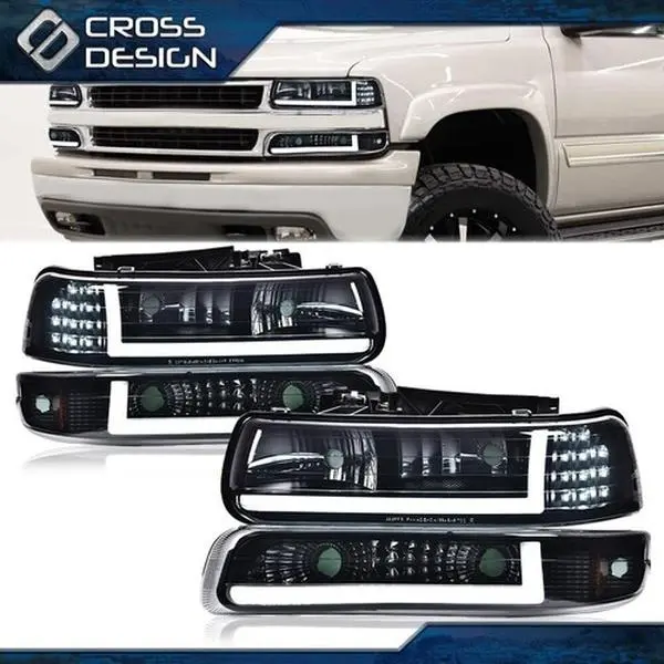 CROSSDESIGN Smoke LED DRL Headlight Kit - Easy Install Daytime Running Light Headlight Assemblies, Car Lighting Upgrade for 99-02 Chevy Silverado, 00-06 Tahoe