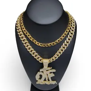 OTF Pendant Necklace 24” Iced Cuban Chain with Bonus Chain, Available in Gold & Silver Options