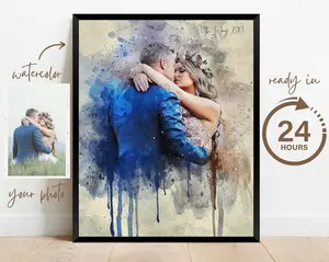 Wedding Anniversary Gift for Wife Husband, Watercolor Couple Portrait Painting from Photo, 1st Anniversary Gift, Wall Art Decor Poster Print Artwork