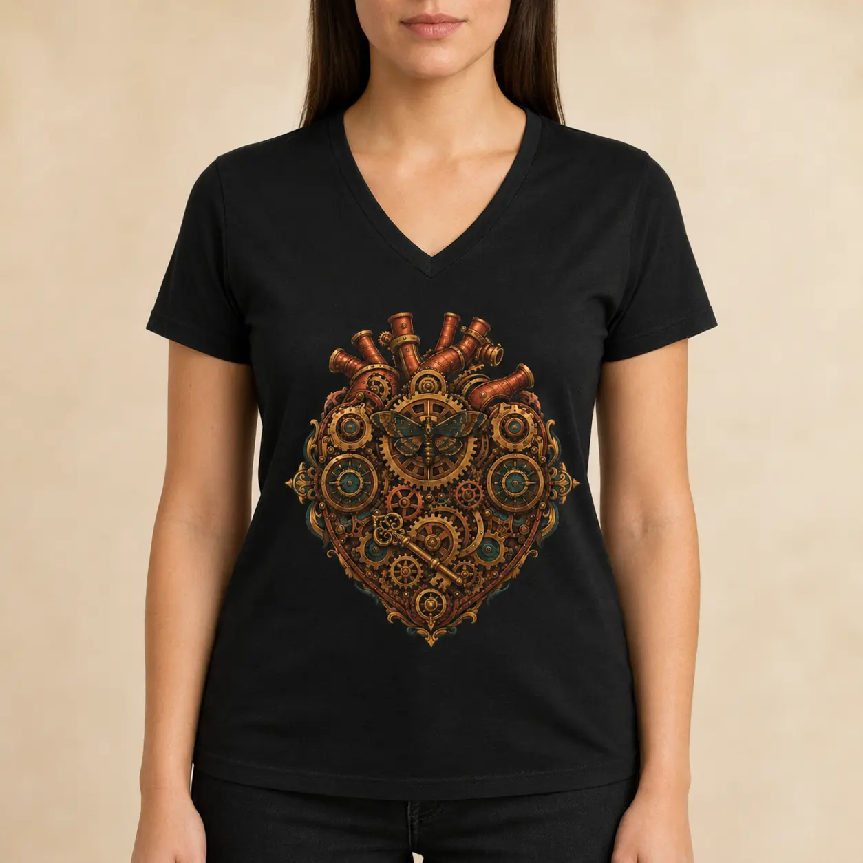 Steampunk Mechanical Heart V-Neck T-Shirt – Dark Academia Gear & Moth Graphic Tee