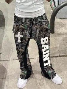 Men's Camo Sport Pants with Drawstring Waistband, Cross Print, Perfect for Daily Wear and Outdoor Activities, Fashionable Comfort Fit, Casual Sports Trousers