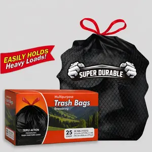 225-Count 30 Gal Boxed Pack Disposable Non-Tear Large Drawstring Sturdy Plastic Trash Bags, Black for Large Kitchen Trash Cans, Ultra-Strong 113.5L Durable Leak-Proof Easy-to-Use Home Industrial Supplies, Sturdy Trash Bags tiktokshopspringglowup