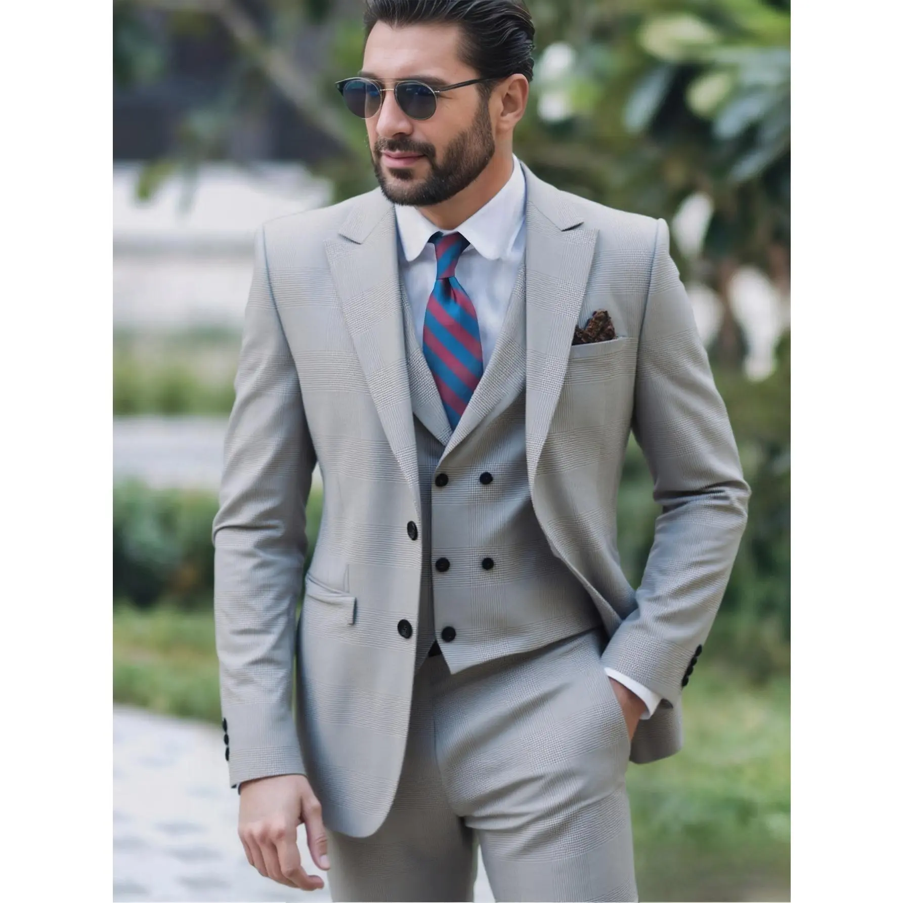 Men's 3 Piece Suit Slim Fit Formal Peak Lapel ElMen's 3 Piece Suit Slim Fit Single Breasted Business Wedding Tuxedo Blazer Vest & Pants Set with Peaked Lapelegant Tartan Jacket Vest & Pants Set for Wedding Business Party Blazer Classic Fabric suits