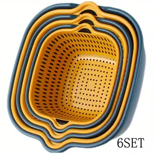 6pcs, filter screen, double-layer drainage basket, plastic filter screen basket, reusable vegetable washing basket, kitchen household filter screen Set Utensils