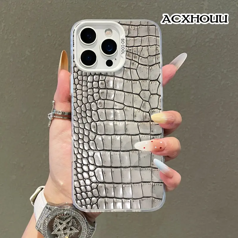 Softcase for iPhone 17 16 E Pro Max 15 Plus 14 13 12 11 XS XR Vegan Crocodile Texture Coquette Pastel Design Shockproof Lightweight Protective Case