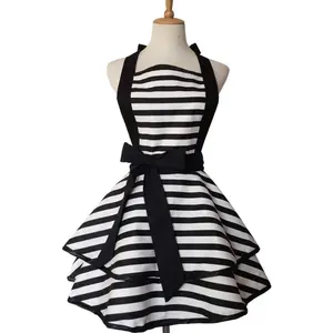 Lovely Handmade Cotton Retro Aprons for Women Girls Cake Kitchen Cook Apron for Mother's Gift (Black)