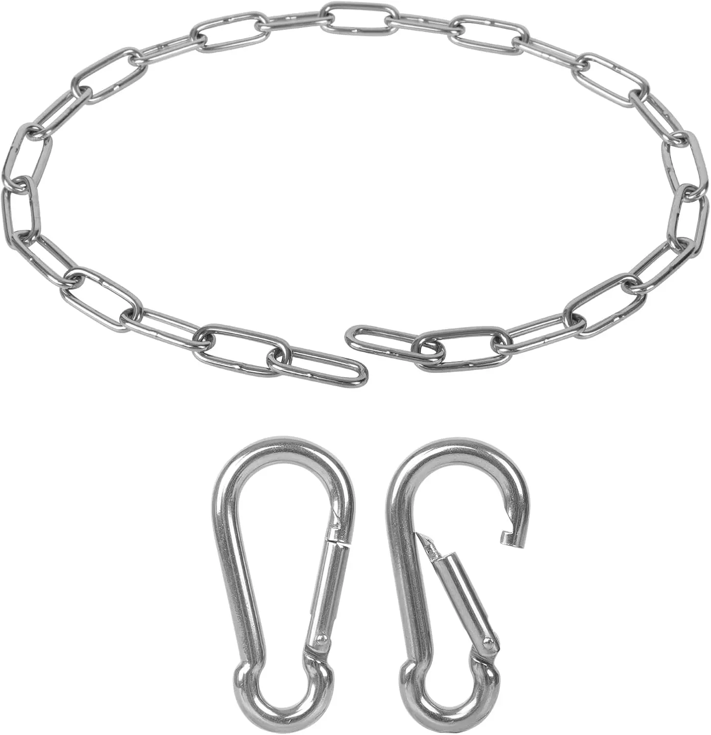 1/8 X 28 Inch Stainless Steel Gate Chain Lock, Adjustable Gate Link Chain Lock with 1/5 inch Carabiners, Metal  Gate Chain Link for Outdoor Fences, Yard Pet Cage, Side  Garden Door,