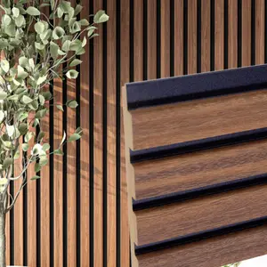 Teak Wood Slat Wall Panels with Black Accents – Stout Profile (94" & 106" Lengths)