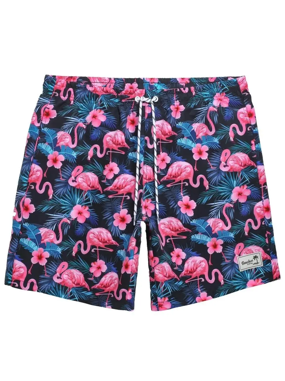 Men's Floral Print Flamingo Shorts, Regular Fit Casual Comfy Swim Shorts for Summer, Men's Shorts for Beach Vacation, Swimwear Shorts