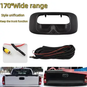 Rear View Backup Camera Tailgate Door Handle, Compatible For 1999-2006 Chevy Silverado for GMC Sierra, With Extension Cable Harness Kit, Pickup Rear View Parking Camera With Trajectory Guideline (Black), Without Battery