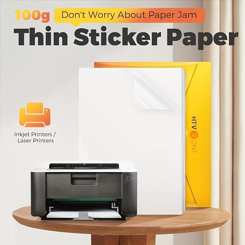 100 Sheets HTVRONT Printable Vinyl Sticker Paper - Glossy/Matte Waterproof, Fast-Drying & Jam-Free Inkjet Printer Compatible, -Curl Self-Sealing OPP Bag & -Like Backing for DIY Crafts, Decals, Laminating (Compatible with Laser Printers