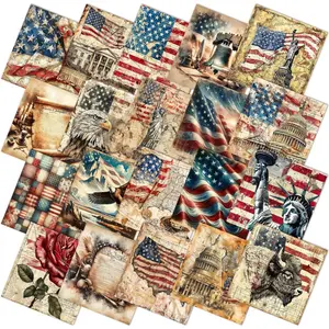 60 Pcs 10 x 10 Inch Vintage Patriotic Quilting Squares Flag Bundle Retro 4th of July Fat Patchwork Precut Stripes for Memorial Day Sewing