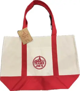 Trader Joe Striped Canvas Tote Bag, Cute Versatile Canvas Handbag with Striped Pattern, Lightweight Portable Shopping Bag for Daily Use,4 Pastel Color