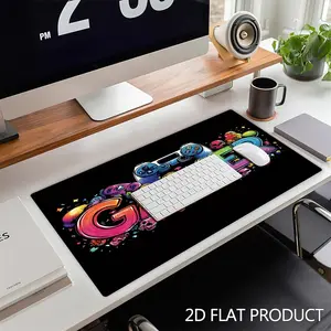 Gaming - Themed Mouse Pad, Multiple Specs, Digital Print. Vibrant Black - Background Design with "GAMER", Controllers, Skulls, Dice, Stars, Game - Themed Icons. Cartoonish & Energetic Style, Perfect for Gamers, Home/Office Gaming Setups