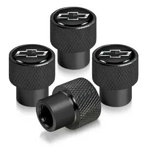 4pcs Chevrolet Chevy Black Logo Black on Black Aluminum Tire Valve Stem Caps USA