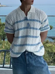 Men's Striped Short Sleeve Knitted Polo Shirts Color Block Cable Lapel Collared Half Button Polo Top  Design Breathable and Soft Commuting Workout Outdoor Activities Music Festival