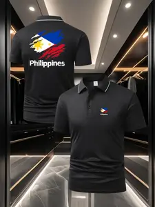 Men's Philippines Flag Theme Polo Shirt - Front & Back Double Print Design Stylish & Versatile Summer Breathable Comfortable Short Sleeve Business Sports Casual Top