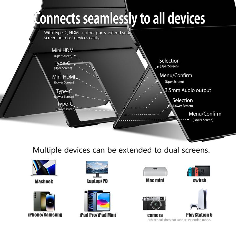 EHOMEWEI X2 Air extra Dual monitor 14.2“2.8K IPS 90Hz 400Nit 100% sRGB Full Metal Body with Kick Stand Ultra Slim, Stylus & Touch for Office, For Laptop PC Mac XBox Sitch2 PS Dual Speaker High-Definition Touchscreen