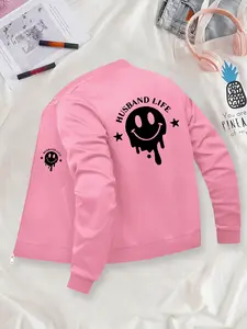 HUSBAND LIFE Smiley Printed Jacket - Loose Casual Coat, Affordable Jacket for Budget-Conscious Shoppers, Stylish Low-Price Jacket