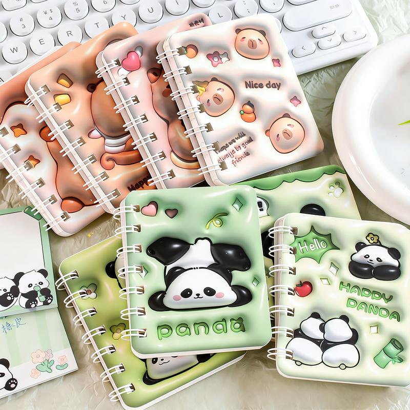 4-Pack A7 Coil Notebooks, Portable Pocket Edition, Student Cartoon 3D Effect, Office Use, Thick Anti-Ink Writing, Mini Diary, Travel Diary Notebook, Gift Idea