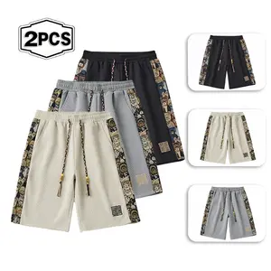 Men's summer loose and breathable side panel design trendy casual versatile five quarter pants