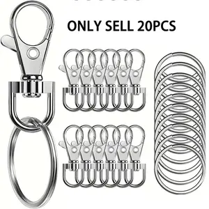 20 Keychain Hooks with Key Rings, Keychain Carabiner, Ring Keychain Clips for Hanging Rope Jewelry, Craft Supplies for Jewelry Making and Artisan Crafts, Keychain Set