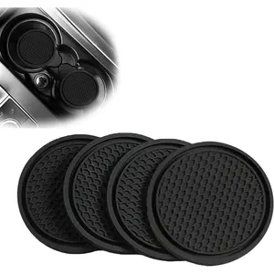 4-  Cup Holder Inserts, 2.75In PVC Anti-Slip, Honeycomb  Fixed  Coasters, Universal for  Interior Cup Mats (Black)