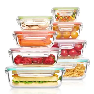 Glass Food Storage Containers, Leak-Proof Locking Lid Lunch Box, Microwave Oven Freezer Dishwasher Safe, No BPA, Meal Prep & Picnic Use, Produce Storage Containers, Airtight Lid