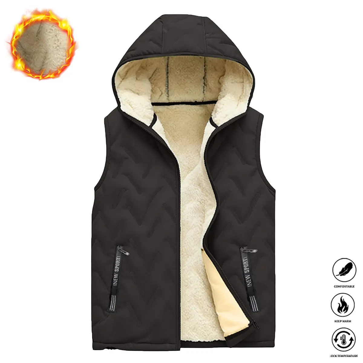 JOGWAVE Men’s Fleece Vest - Autumn/Winter Mens Clothing, Fleece Lining, Regular Fit, Zip Front, Solid Color Hood, Casual Sports Style, Warm, Suitable for Everyday Wear & Outdoor Activities, Great Gift for Him,sohochic