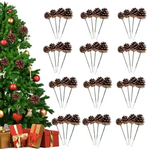 48 Pieces Christmas Natural Pine Cones Rustic Natural Pine Cone Craft 4 Sizes Pinecones with Wired Pick Pinecones Ornaments for Christmas Tree Decorations Fall Thanksgiving Autumn Home Decor