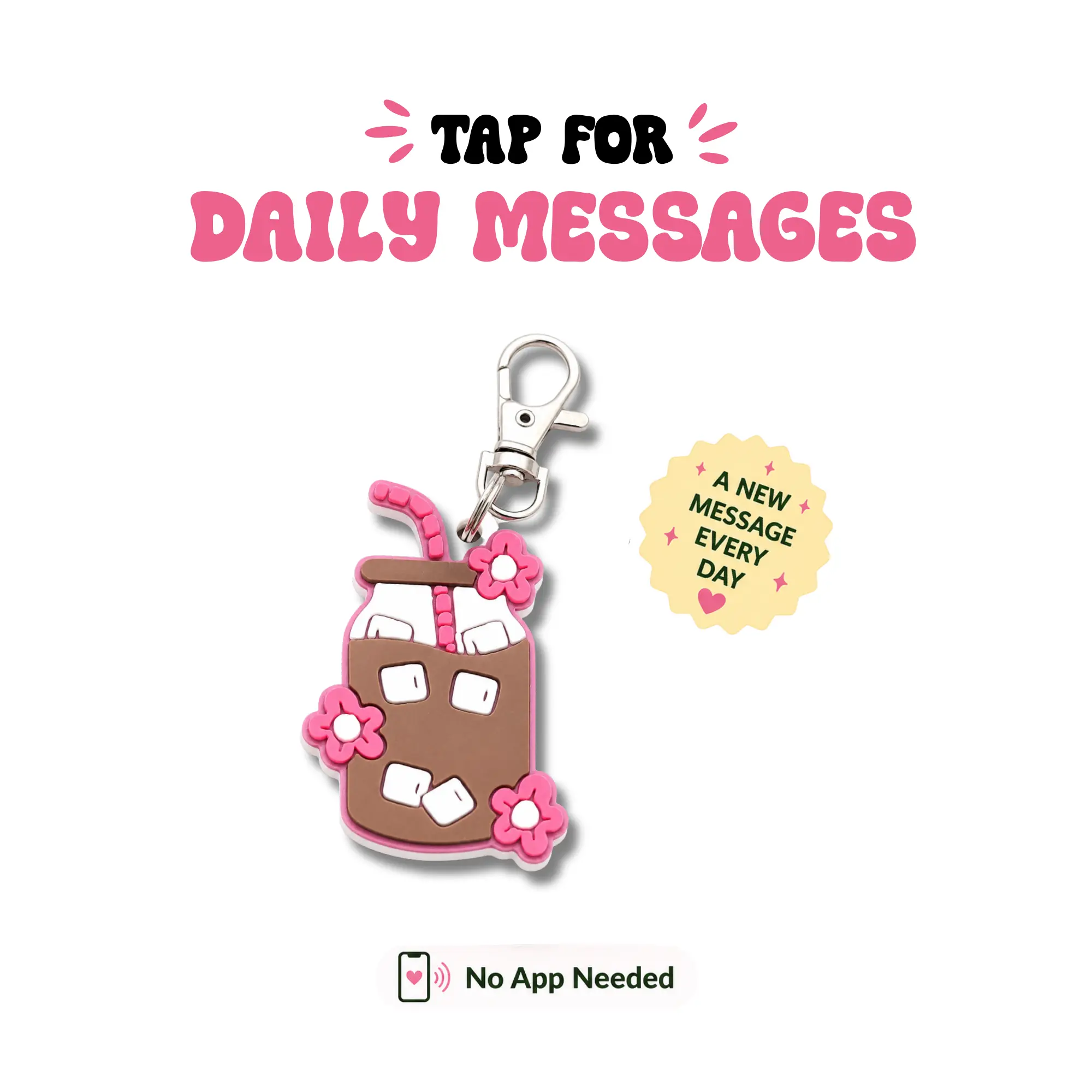 TapKeeps NFC Iced Coffee Keychain - Tap for a New Daily Message - Reprogrammable Bag Charm - Cute Aesthetic Gift