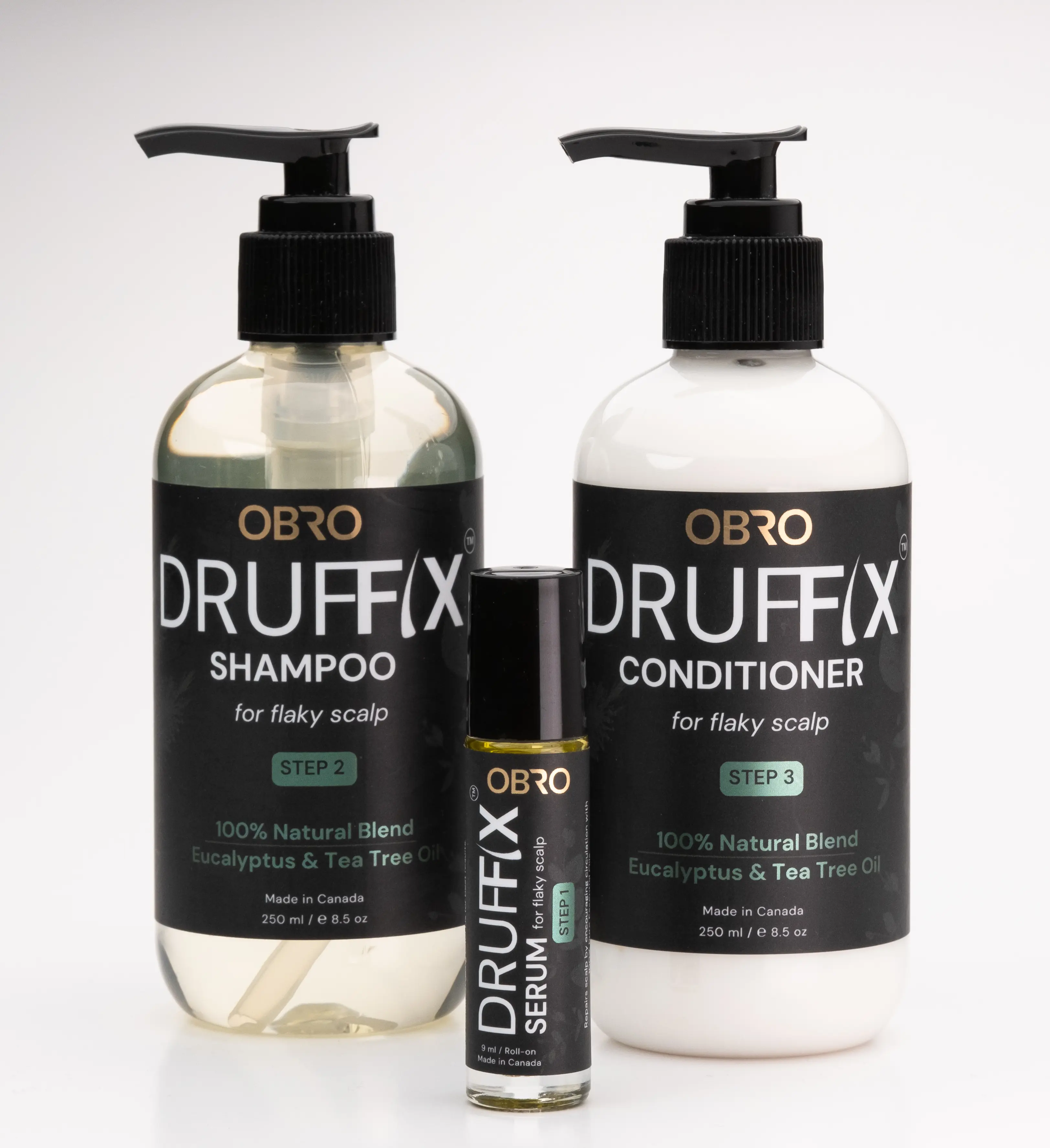 OBRO Druffix 3-Step Dandruff Routine - 100% Naturally Derived Dandruff Routine for Flaky Scalp