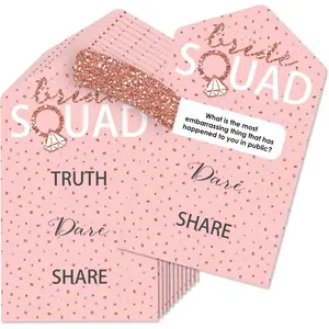 Bride Squad - Rose  Bridal Shower or Bachelorette Party  Pickle Cards - Truth, Dare, Share Pull Tabs - Set  12